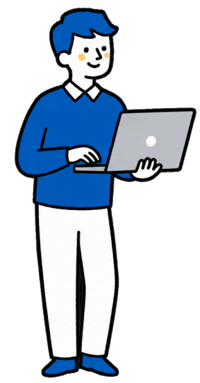 ノートパソコンでサイトを制作するスタッフのイラスト